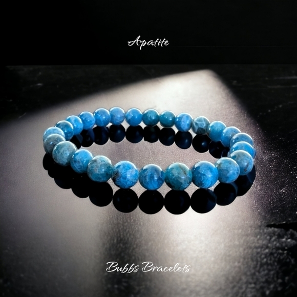 Blue Apatite Bracelet - 8mm Rare Stones - Unisex - Picture 2 of 3